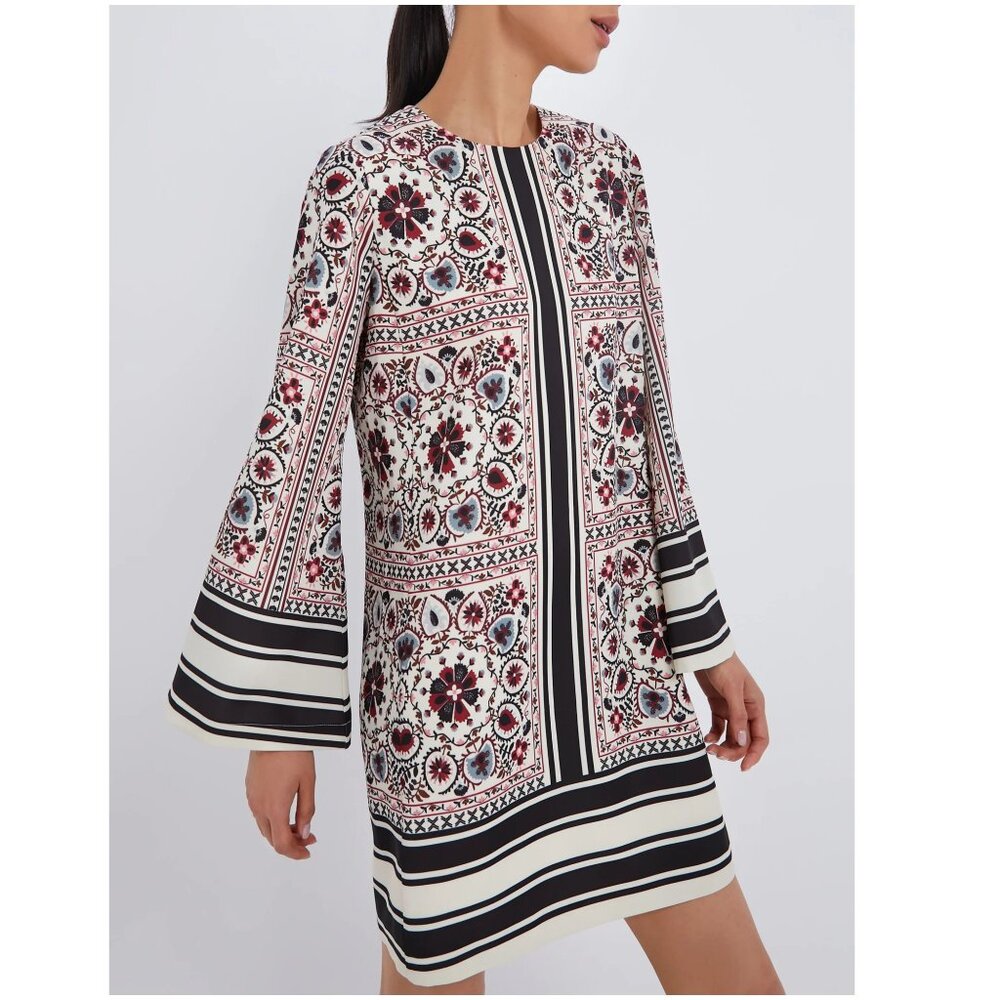 Tuckernuck Patchwork Floral Mini Jamie Dress size S small bell sleeve stripe - Picture 3 of 11
